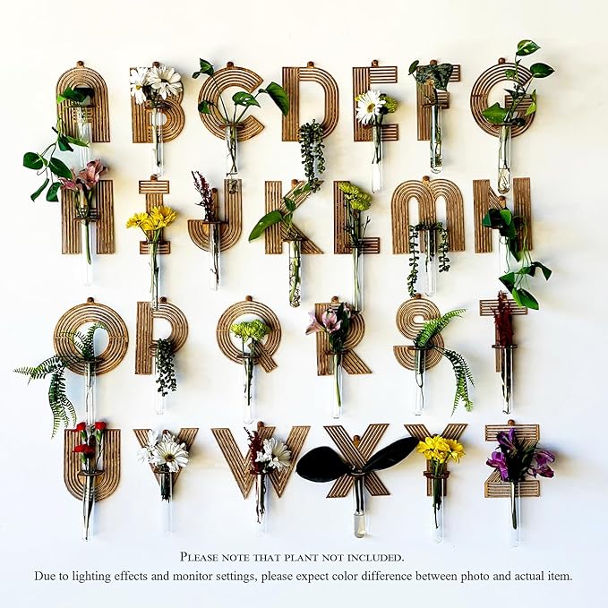 Letter Planter Test Tubes for Plants Wall Décor Clear Propagation Vases for Flowers Custom Sign Alphabet Wall Art Personalized Gifts Brown Letter A