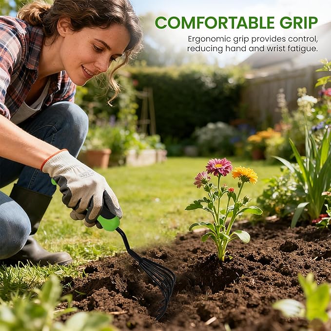 Garden Guru Hand Rake Cultivator Claw Soil Tiller with Ergonomic Handle - Military Grade Steel & Rust Resistant - 5 Tine Japanese Ninja Claw - Perfect Pulverized and Aerated Soil (2 Pack)