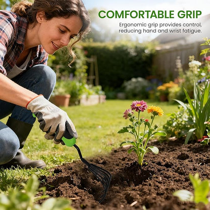 Garden Guru Hand Rake Cultivator Claw Soil Tiller with Ergonomic Handle - Military Grade Steel & Rust Resistant - 5 Tine Japanese Ninja Claw - Perfect Pulverized and Aerated Soil