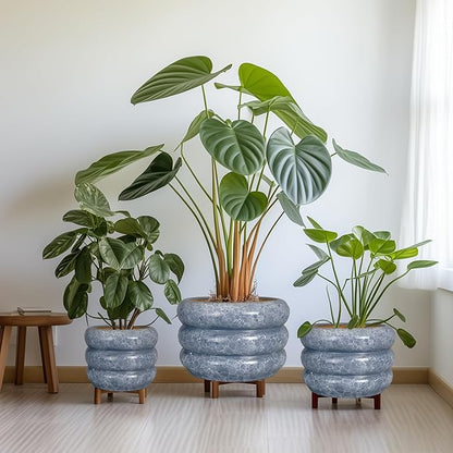 SQOWL Ceramic Planter 13.5 Inch - Large Plant Pot Indoor with Drainage Hole Outdoor Planter Round Flower Pot Modern Decorative Plant Pot for Home Office Decor Gray