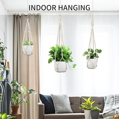 Macrame Plant Hanger - Fits 4 to 13 inches Pots for Indoor Outdoor, 35"/29"/23" Different Sizes Set, Ivory (POTS NOT Included)