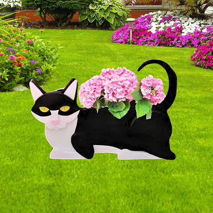 Black and White Cat Planter,Cute Cat Flower Pot,Gifts for Pet Lovers,Unique Animal Plant Pots,Office,Indoor Outdoor Garden Decor(12.5 * 5.6 * 7.8in)