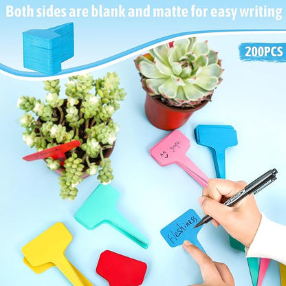Plant Labels Tags 200Pcs T-Type Plant Markers Plastic Plant Label Tags Garden Labels Tags Plant Labels for Outdoor Garden Waterproof Plant Label Identification Stakes with Permanent Marking Pen (Blue)