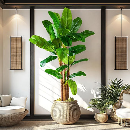9FT Artificial Banana Tree Tall Fake Banana Leaf Plant Faux Banana Silk Tree Faux Banana Leaves for Home Swimming Pool Indoor Outdoor Patio Tropical Decor