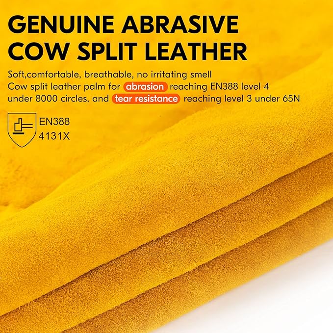 Vgo... 1-Pairs Unlined Cowhide Split Leather Work and Driver Gloves, for Heavy Duty, Truck Driving, Warehouse, Gardening, Farm (Size L, Gold, CB9501)