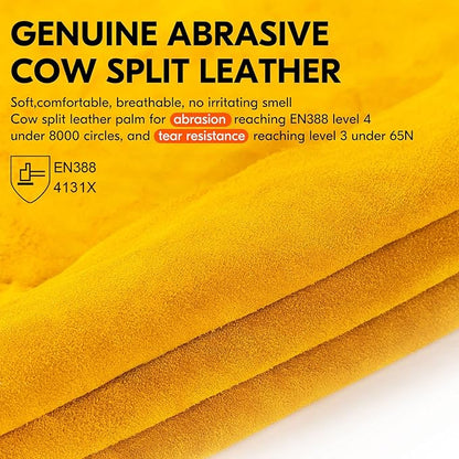 Vgo... 1-Pairs Unlined Cowhide Split Leather Work and Driver Gloves, for Heavy Duty, Truck Driving, Warehouse, Gardening, Farm (Size L, Gold, CB9501)