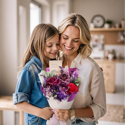 TINGE TIME Aritifical Flowers Bouquet, Purple Gift Bouquet, Birthday Gifts for Women, Eternal Roses Bouquet for Grandma Wife Anniversary