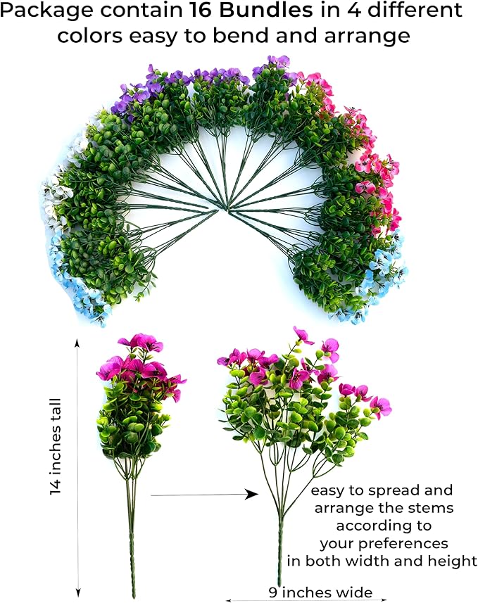 Artificial Pansies Outdoor Fake Plants - 16 Bundles UV Resistant No Fade Faux Shrubs Plastic Greenery Home Garden Porch Patio Decoration (16, Mixed03)