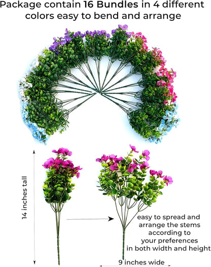 Artificial Pansies Outdoor Fake Plants - 16 Bundles UV Resistant No Fade Faux Shrubs Plastic Greenery Home Garden Porch Patio Decoration (16, Mixed03)