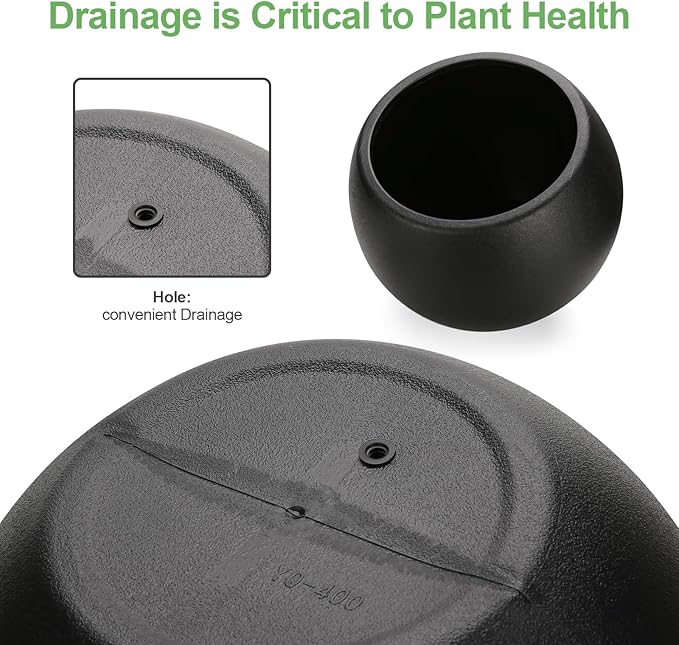 15.8”Dx12.2”H Lightweight Durable Modern Plastic Sphere Planter with Drainage Hole & Rubber Plug Weather Resistant,Planters for Indoor Plants & Outdoor,Large Plant Pot,(black, 10.4" Pot Opening)