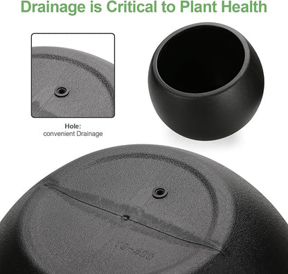 15.8”Dx12.2”H Lightweight Durable Modern Plastic Sphere Planter with Drainage Hole & Rubber Plug Weather Resistant,Planters for Indoor Plants & Outdoor,Large Plant Pot,(black, 10.4" Pot Opening)