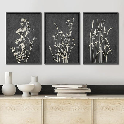 Ashbrook Framed Canvas Print Wall Art Set Black Tan Forest Plant Silhouettes Nature Wilderness Illustrations Modern Art Rustic Chic Colorful for Living Room, Bedroom, Office - 24"x36"x3 Black