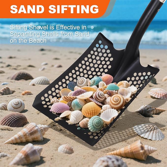 Detachable Sifting Shovel - 45 Inch Sand Sifter with Ergonomic D-Grip Handle for Beach, Garden & Farm Cleaning - Fiberglass Handle & Powder Coated Steel