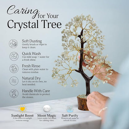 FASHIONZAADI Green Jade Chakra Tree of Life, Crystal for Positive Energy, Feng Shui Home Decor - Handmade Gemstone Bonsai Money Tree,- Green Healing Crystals, Wealth & Good Luck Stones Spiritual Gift