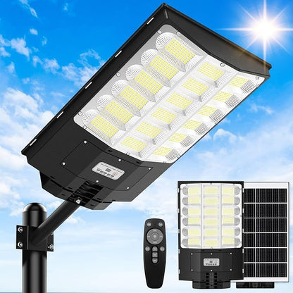 Brightever Solar Street Light Outdoor Waterproof 5000W, 500000LM Motion Sensor 8500K Solar Powered Flood Light Dusk to Dawn with Remote Control for Outside,Yard, Garden, Parking Lot, 1-Pack