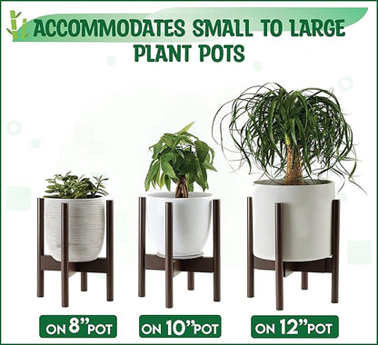 ZPirates Plant Stand Indoor, Outdoor - Adjustable Sideways to Support 8 to 12-Inch Small to Large Planter Pot and Flower Vase Holder - Leg Length 14-inch - Dark Bamboo Wood