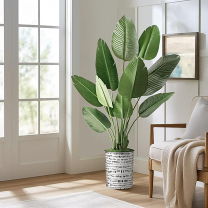 Artificial Tree in Contemporary Planter, Fake Bird of Paradise Silk Tree for Indoor and Outdoor Home Decoration - 58" Overall Tall (Plant Pot Plus Tree)