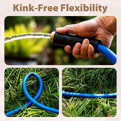 5/8" Hot/Cold Water Hose 100 ft, -50℉ To 190℉ Heavy Duty,Flexible,Burst 600 Psi 3/4" Brass Fittings with Swivel Grip Handle for Outdoor,Yard, Farm, Blue