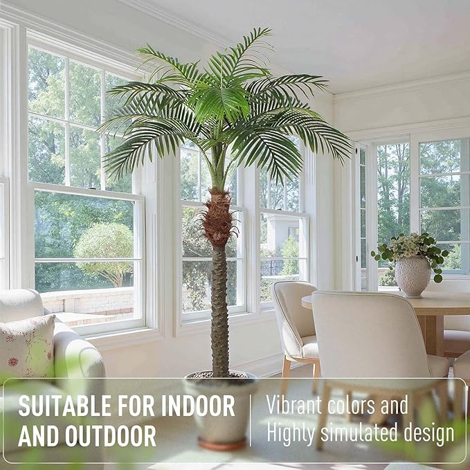7 FT Fake Palm Tree,Tall Artificial Palm Trees for Outdoor Indoor Decor,Faux Phoenix Palm Plants for Outside Patio Pool Coastal Home Office Living Room
