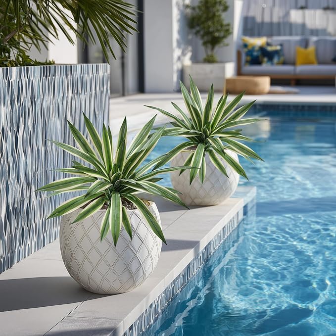 Artificial Agave Plant Fake Agave Planters for Indoor Outdoor Faux Agave Plants Real Touch Realistic Greenery for Home Living Room Office Bathroom Garden Front Porch Patio Decor (19inch-2 Pcs White)