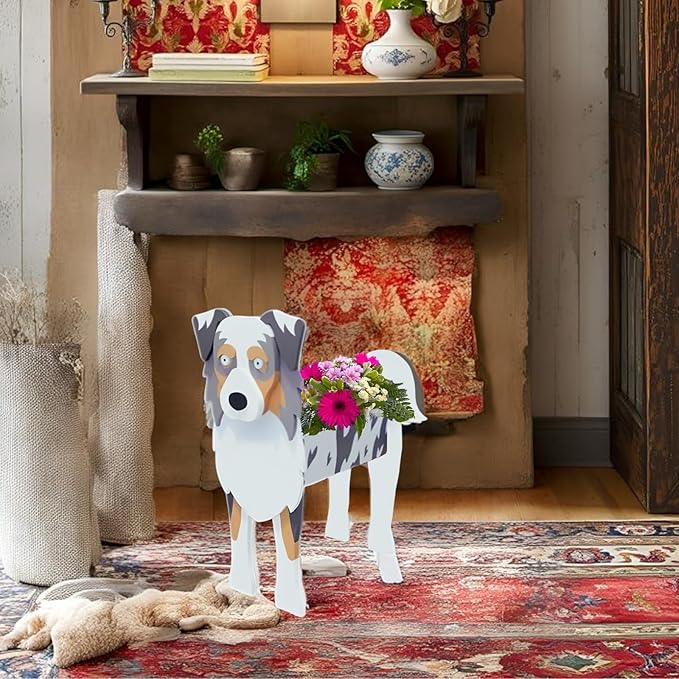 Australian Shepherd Dog Planter Plant Pots,Cute Large Dog Flower Planter,Gifts for Pet Lovers,Unique Animal Plant Pots,Office,Indoor Outdoor Garden Decor(9.84 * 7.13 * 17in)