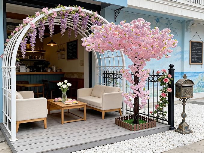 Artificial Cherry Blossom Tree 8.2Ft, Pink Silk Flowers with Solid Wood Trunk for Home & Garden Decor