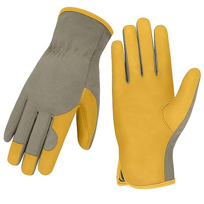 Gardening Gloves, Garden Gloves for Women and Men, Thorn Proof Working Gloves, Durable Leather Work Garden Gloves for Yard & Outdoor Work, Golden, L