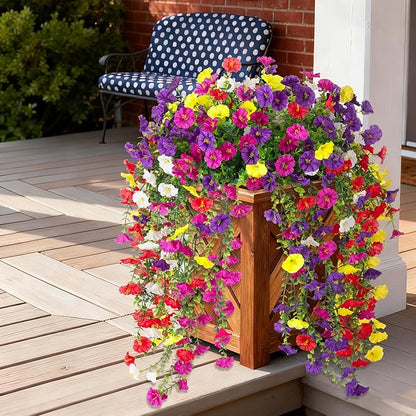Artificial Hanging Flowers for Outdoor, 8 PCS Silk Morning Glory Faux Flowers with Eucalyptus Leaves,Realistic Hanging Plants for Wedding Home Office Garden Decor