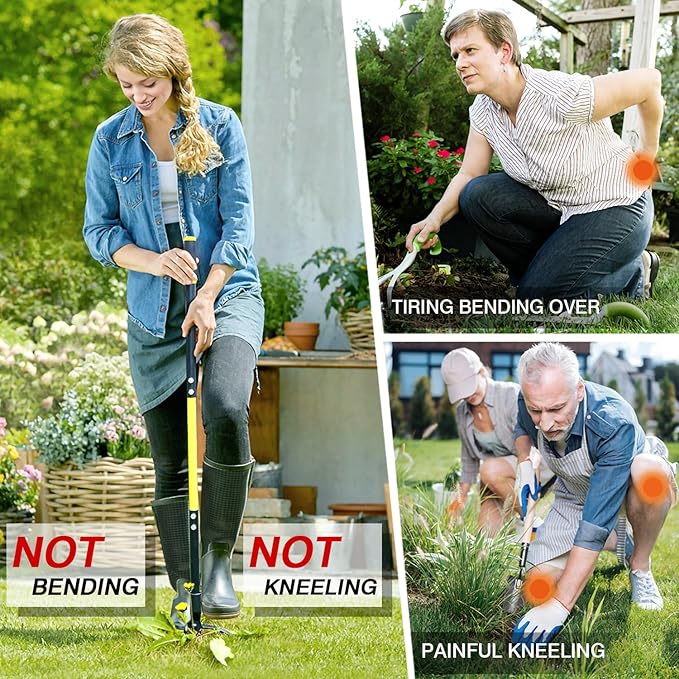 Jardineer 45" Stand Up Weeder Puller Tool, Weed Remover Tool with Long Handle, Weeding Tools Gardening Heavy Duty with 4 Claw Steel Head