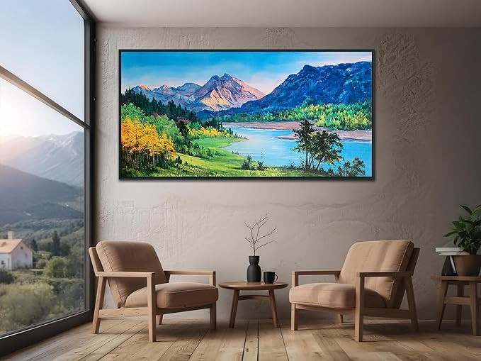 Anolyfi Black Framed Large Mountain Canvas Wall Decor, Forest Landscape Wall Art, Framed Wall Art Prints Painting for Living Room Hallway Bedroom Dining Room Office Home, 58"x29"