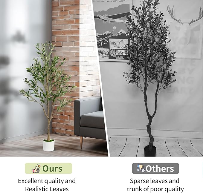 4FT Artificial Olive Tree, Indoor Faux Olive Tree Fake Potted Silk Olive Tree Plants with Lifelike Branches & Fruits for Home Office Decor