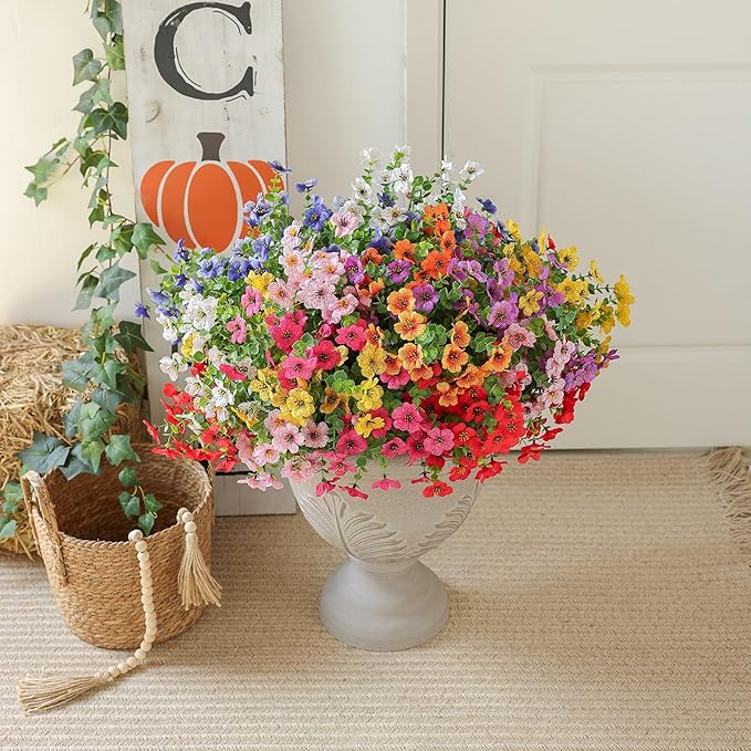 mizii Artificial Flowers for Outdoors 20 Bundles Realistic Faux Silk Flower UV Resistant Fake Plants Outside Decorations for Patio Garden Balcony Yard Porch Summer Indoor Home Decor (Mix 9 Color)