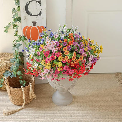 mizii Artificial Flowers for Outdoors 20 Bundles Realistic Faux Silk Flower UV Resistant Fake Plants Outside Decorations for Patio Garden Balcony Yard Porch Summer Indoor Home Decor (Mix 9 Color)