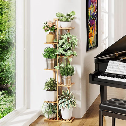 ROSSNY 55 Inch Tall Plant Stand Indoor, 7 Tier 8 Potted Bamboo Plant Stands for Indoor Plants, Corner Plant Stand, Plant Shelf For Indoor, Tiered Plant Stands, Planter Holder for Multiple Plants Indoor, Natural