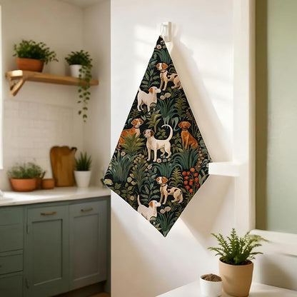 Vintage Floral Beagle Dog Kitchen Towels, Beagle Gifts Decorative Hand Towels for Bathroom, Cottagecore Flower Botanical Dish Tea Towel for Kitchen Decor, 16x24 Inch