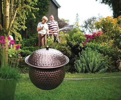 BSTGIFTS Garden Hose Holder Pot with Lid - Hose Storage Pot with Copper Finish and Hammered Accent - Stell Water Hose Container, Water Hose Hider Outdoor or Indoor Use