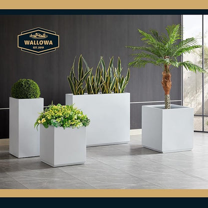 Wallowa Metallic Heavy Outdoor Span Planter Box, Large Flower Pot, Long and Tall Divider Planters, 38Lx10Wx30H, White, Seamless and No Assembly 48.8 Pounds