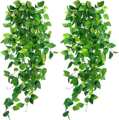 DomeStar 2PCS Fake Vines, Fake Hanging Plants Ivy Vines, Artificial Greenery Garland for Home Kitchen Wall Decor Aesthetic Home Decor (No Baskets)