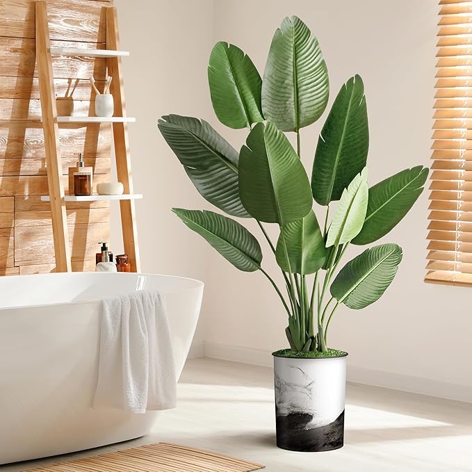 Artificial Tree in Contemporary Planter, Fake Bird of Paradise Silk Tree for Indoor and Outdoor Home Decoration - 58" Overall Tall (Plant Pot Plus Tree)