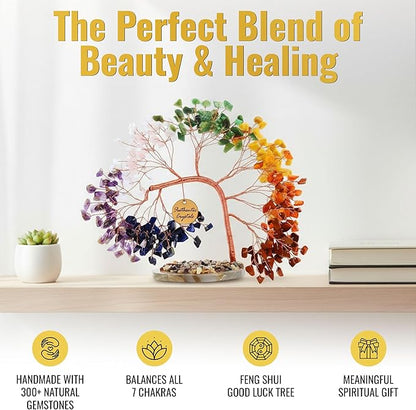 7 Chakra Crystal Tree of Life – Handmade Healing Gemstone Bonsai Trees for Home & Office Décor – Feng Shui Money Tree for Positive Energy, Good Luck & Spiritual for Women