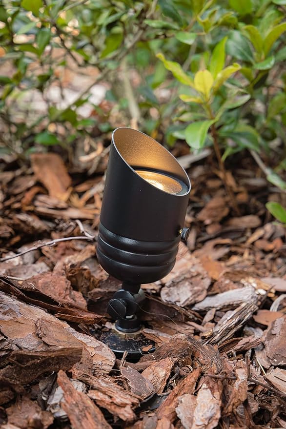 VOLT Fat Boy 12V Brass Outdoor Spotlight (Black) with 5W 2700K Warm White 400 Lumen MR16 LED Bulb for Low Voltage Landscape Lighting of Yard, Lawn, Garden, Patio, Trees & House