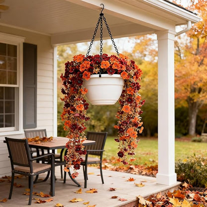 NASAMA 2PCS UVresistant Silk Artificial Flowers Realistic Daisies Hanging Porch Courtyard Window Display Store Garden Decoration Festival Outfit (Orange Brown)