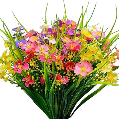 Artificial Flowers Outdoor UV Resistant 12 Bundles Faux Silk Summer Spring Wildflower Plants Plastic Fake Greenery Shrubs for Outside Planter Porch Window Boxes Garden Decoration