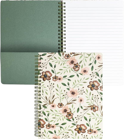 Steel Mill & Co Cute Green Mini Spiral Notebook, 8.25" x 6.25" Journal with Durable Hardcover and 160 Lined Pages, Woodland Floral