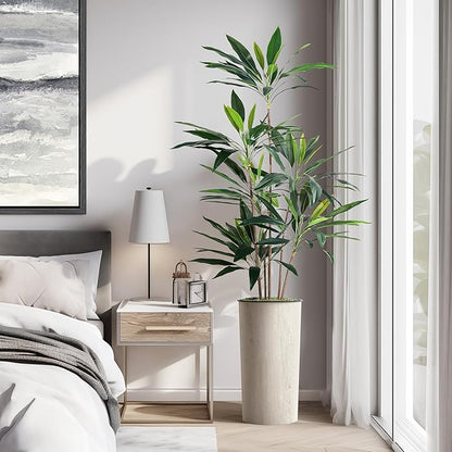 SIGNWIN Artificial Tree in Modern Swirl Pattern Planter, Fake Dracaena Tree Silk Tree for Indoor and Outdoor Home Decoration - 66" Overall Tall (Plant Pot Plus Tree)