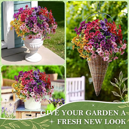FGSAEOR 12 Bundles Artificial Flowers for Outdoor Indoor, Faux Flower Daisy with Eucalyptus Leaves Fake Plants Greenery, Garden Home Decor for Boxwood Porch Patio