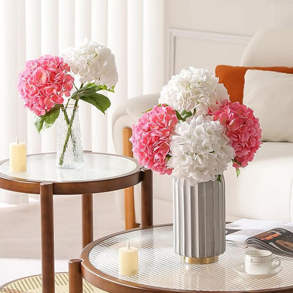 4Pcs Hydrangea Artificial Flowers, 22.44" Real Touch Latex Faux Hydrangea with Long Stems & Leaves for Home Office Decor or Wedding, Party, Centerpieces, Floral Arrangements (White&Pink)