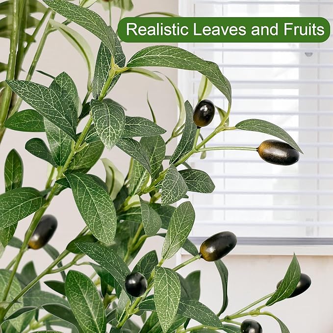 4 FT Olive Trees Artificial Indoor, Faux Olive Tree 4ft with Natural Wood Trunk Branches and Lifelike Fruits, Realistic Fake Tree Artificial Plants Tall with Planter for Home Office Decor