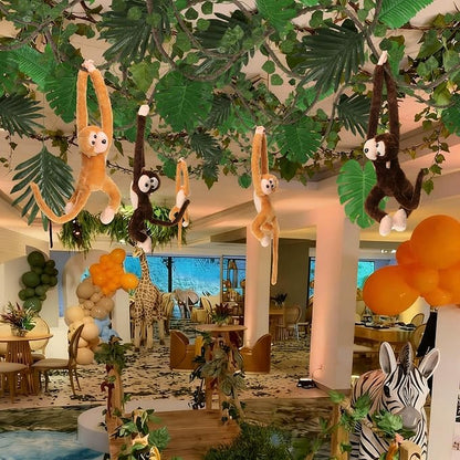 Bucherry Jungle Theme Party Decorations Forest Party Supplies Tropical Rainforest Leaves with Fake Vines Artificial Rattan Monkey Stuffed Animal for Indoor Outdoor Forest Jungle Themed Birthdays Decor