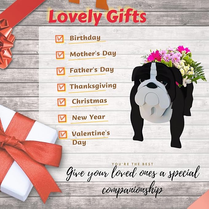 Black English Bulldog Dog Planter Plant Pots,Cute Dog Flower Planter,Gifts for Pet Lovers,Unique Animal Plant Pots,Office,Indoor Outdoor Garden Decor(9.45 * 7.48 * 10.63in)